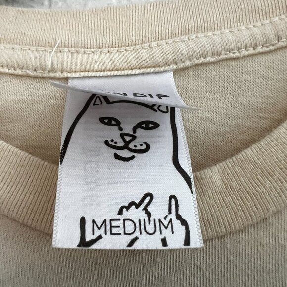 RIPNDIP Shirt Mens Medium Beige Skeleton Middle Finger Long Sleeve Tee - Picture 4 of 9